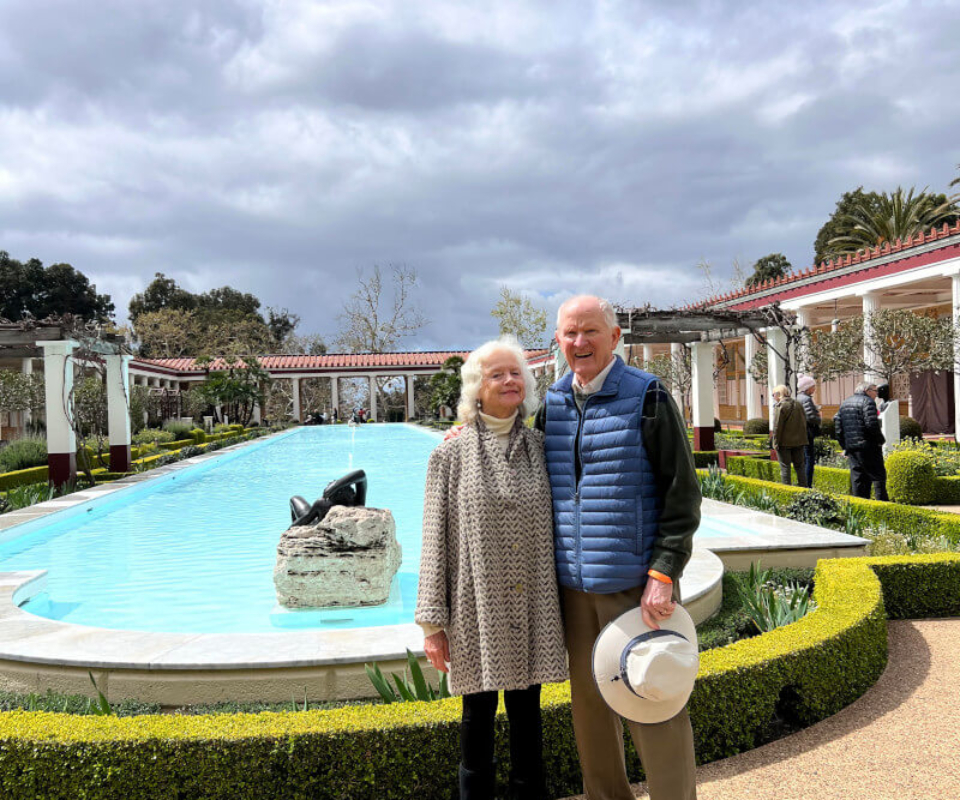 Glen Gessford with wife at the Getty Villa