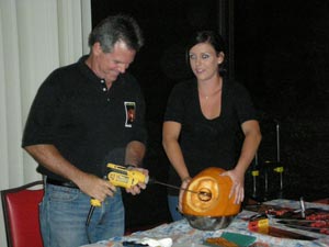 Gene carving a new pumpkin creation