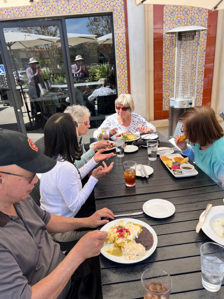 Malibu Garden Club members dining after Blueberry picking at Latitude 34.