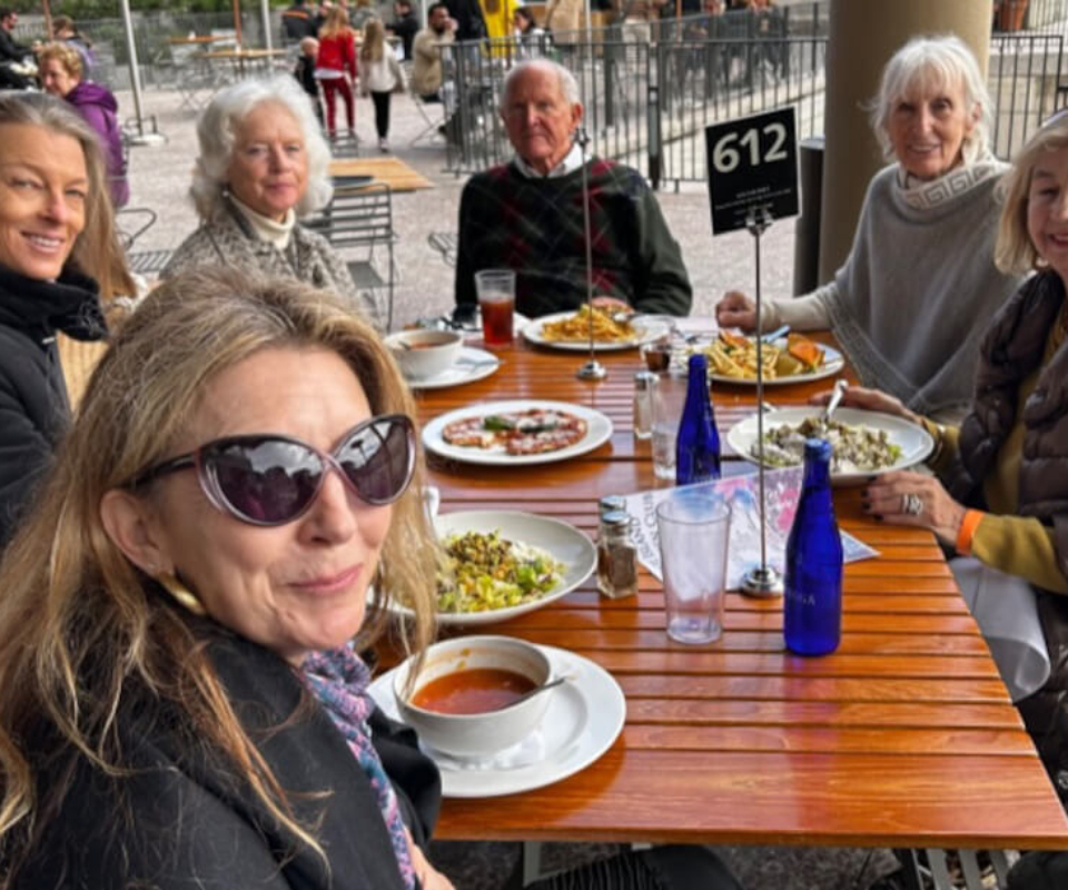 Malibu Garden Club Members enjoying lunch after visiting the Getty Villa